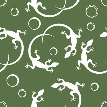 Cute seamless pattern with lizards and circles. Stock Illustration