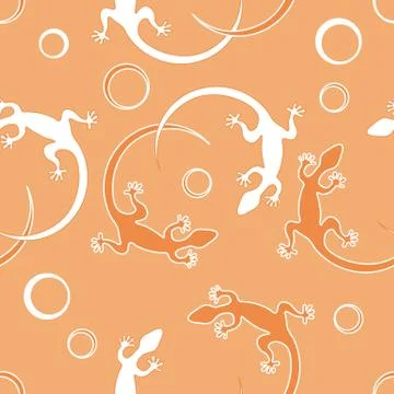 Cute seamless pattern with lizards and circles. Stock Illustration