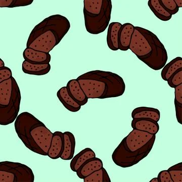 Cute seamless pattern.A loaf of black round bread, and sliced pieces of bread 스톡 일러스트