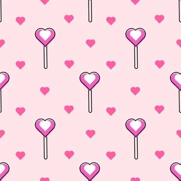 Cute seamless pattern lollipops heart.  Stock Illustration