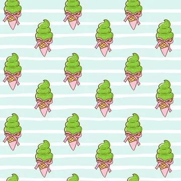 Cute seamless pattern matcha ice cream doodle illustration, cute trendy sum.. Stockillustratie