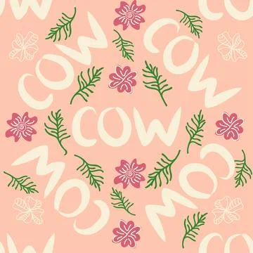 Cute seamless pattern of milk splashes and the inscription Milk, Cow, Love. F Stock Illustration