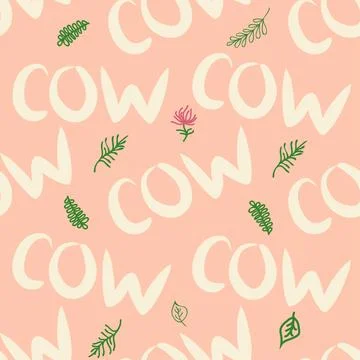 Cute seamless pattern of milk splashes and the inscription Milk, Cow, Love. F Stock Illustration