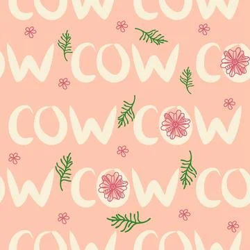 Cute seamless pattern of milk splashes and the inscription Milk, Cow, Love. F Stock Illustration