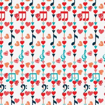 Cute Seamless pattern with music notes and hearts Illustrazione stock