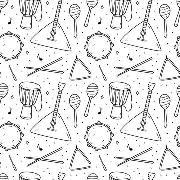 Cute seamless pattern with musical instruments イラスト素材