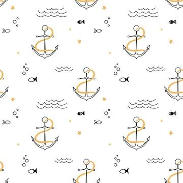 Cute seamless pattern nautical theme. Ocean and sea life background for children Stock Illustration