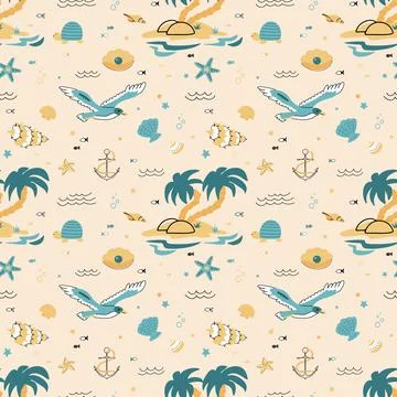 Cute seamless pattern nautical theme. Ocean and sea life background for children Stock Illustration
