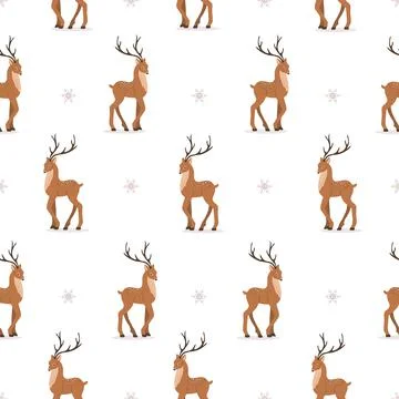 Cute seamless pattern with noble sika deer. Reindeers with antlers in different Illustrazione stock