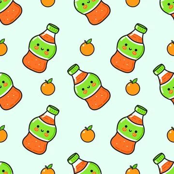 Cute, seamless pattern of orange juice bottles and oranges, perfect for des.. Stock Illustration