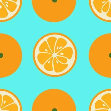 Cute seamless pattern with orange slices on blue background Stock Illustration