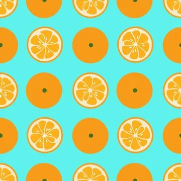 Cute seamless pattern with orange slices on blue background Stock Illustration