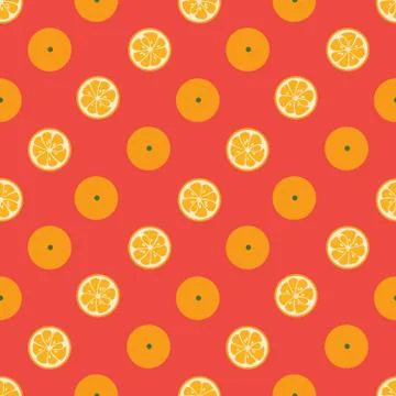 Cute seamless pattern with orange slices on red background Stock Illustration
