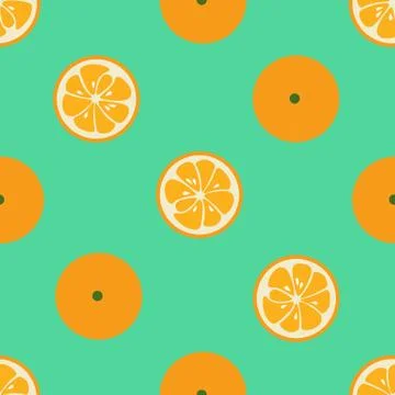 Cute seamless pattern with orange slices on red background Stock Illustration