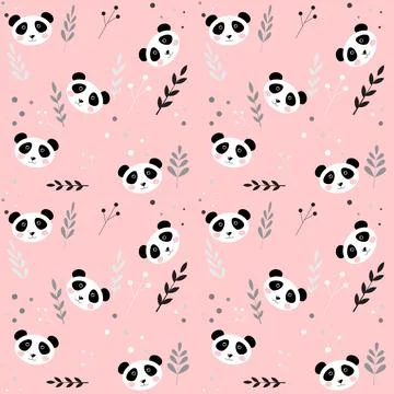 Cute seamless pattern with pandas and twigs. Background for children Stockillustratie