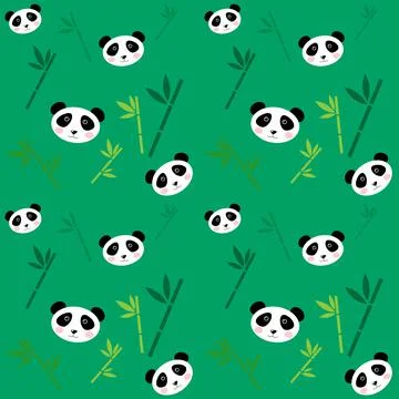 Cute seamless pattern with pandas and bamboo. Background for children Stock Illustration