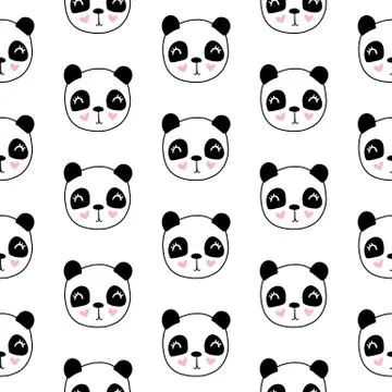 Cute seamless pattern pandas. Vector cartoon animals background. Stock Illustration