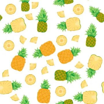 Cute seamless pattern with pineapple cut into rings and slices Stock Illustration