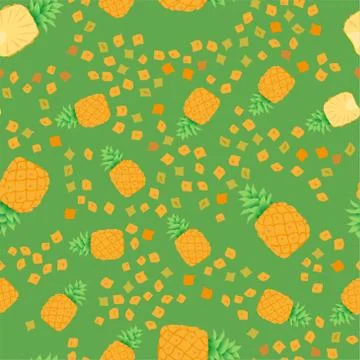 Cute seamless pattern with pineapple cut into rings and slices Stock Illustration
