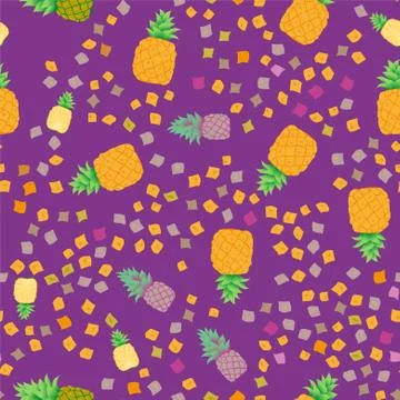 Cute seamless pattern with pineapple cut into rings and slices Stock Illustration