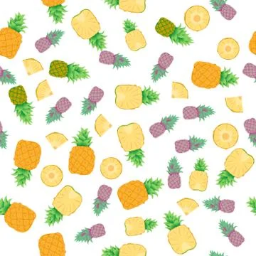 Cute seamless pattern with pineapple cut into rings and slices Stock Illustration
