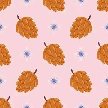 Cute seamless pattern with pines and blue stars on pastel pink background i.. Stock Illustration