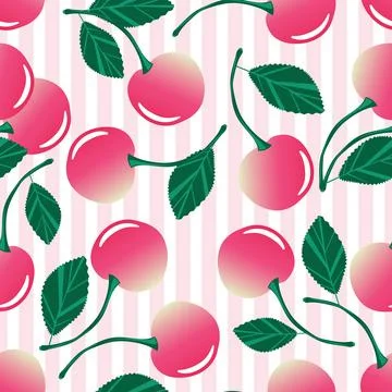 Cute seamless pattern with pink cherries 스톡 일러스트