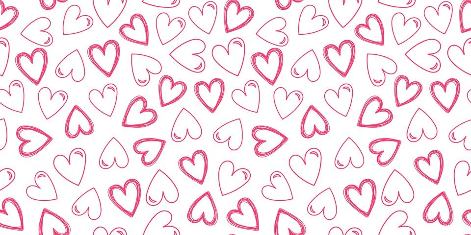 Cute seamless pattern with pink doodle hearts 스톡 일러스트