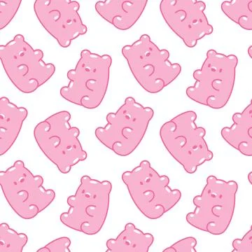 Cute seamless pattern with pink gummy bears. Flat background design. Stock Illustration