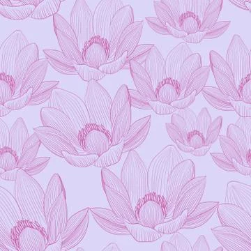 Cute seamless pattern with pink lotus flowers. Water lilies wallpapers Illustrazione stock
