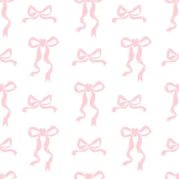 Cute seamless pattern pink ribbon bow on white background. Coquette pattern.. Stock Illustration