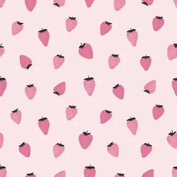 Cute seamless pattern with pink strawberries. Natural summer print with berry Stock Illustration
