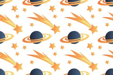 Cute seamless pattern with planets, stars. Hand-drawn illustration. Flat de.. Stock Illustration