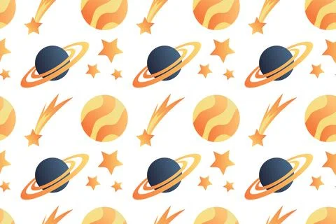 Cute seamless pattern with planets, sun, stars. Hand-drawn illustration Stock Illustration