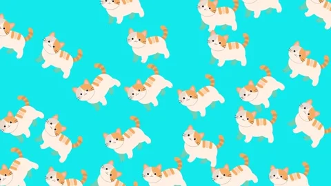 Cute Seamless Pattern of Playful Cartoon Cats and Kittens on Cyan Background Stock-Footage 345540004