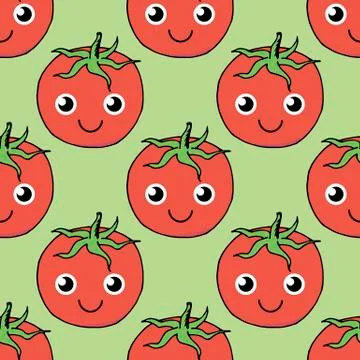 Cute seamless pattern of positive tomato1. Kawaii background for your design. Stock Illustration