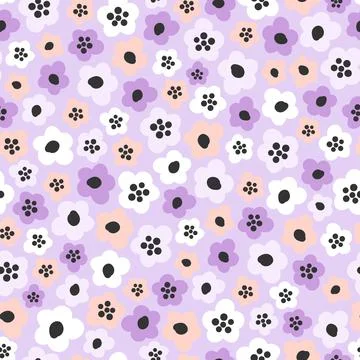 Cute seamless pattern with primitive naive art flowers in scandinavian style Stock Illustration