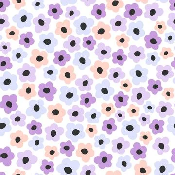 Cute seamless pattern with primitive naive art flowers in scandinavian style Stock Illustration