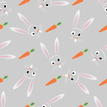 Cute seamless pattern with rabbits and carrot . Easter bunnies and carrot Stock Illustration