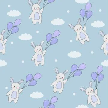 Cute seamless pattern of rabbits Stock Illustration