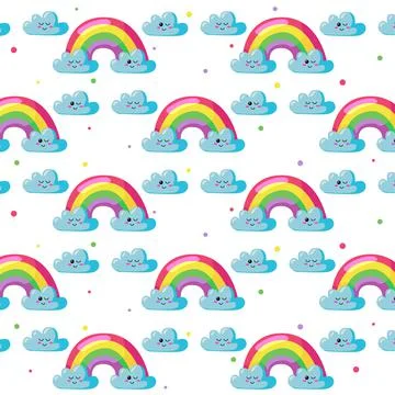 Cute seamless pattern rainbow and clouds design background Stock Illustration