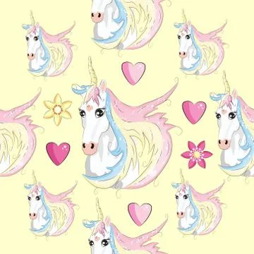 Cute seamless pattern with rainbow unicorns in the clouds Stock Illustration
