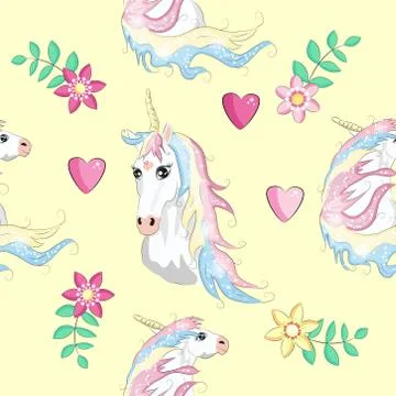 Cute seamless pattern with rainbow unicorns in the clouds Stock Illustration