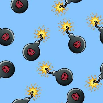 Cute seamless pattern of red and black bombs Stock Illustration
