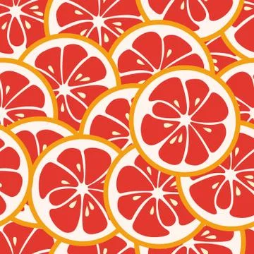 Cute seamless pattern with red grapefruit slices Stock Illustration