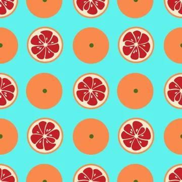 Cute seamless pattern with red grapefruit slices on blue background Stock Illustration
