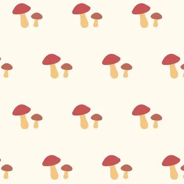 Cute seamless pattern with red mushrooms and beige background Stock Illustration