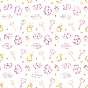 Cute seamless pattern with romantic icons. Ideal for wrapping and textiles Stock Illustration