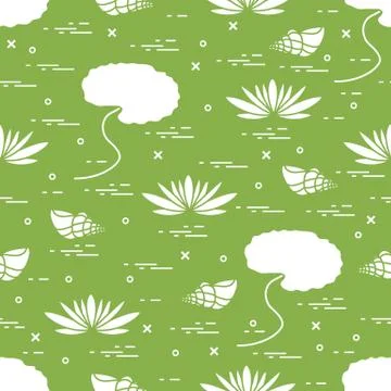 Cute seamless pattern with shells and flowers and leaves lilies. イラスト素材