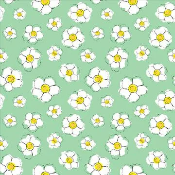Cute seamless pattern with simple cartoon chamomiles Stock Illustration